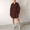 thumbnail image 4 of Womens Button Up Long Sleeve Mini T Shirt Dress Lapel Collar Pleated Flared Short Dresses Brown M, 4 of 9