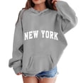 thumbnail image 1 of PMVFHDE Chandails à Capuchon pour Filles, Imprimé Graphique de Lettres, Chandail Rétro Confortable avec Poche, Manches Longues, Chandail Décontracté à Enfiler, Gris, 7-8 Ans, 1 of 3