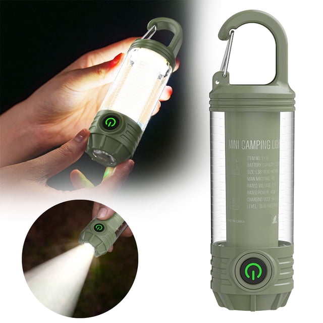 Lampe de Tente Extérieure Portable Rechargeable pour Camping avec Lampe de Poche et Crochet pour Sac à Dos, Parfaite pour la Randonnée, le Camping et les Urgences, 1 Lampe de Jardin Pliable à DEL