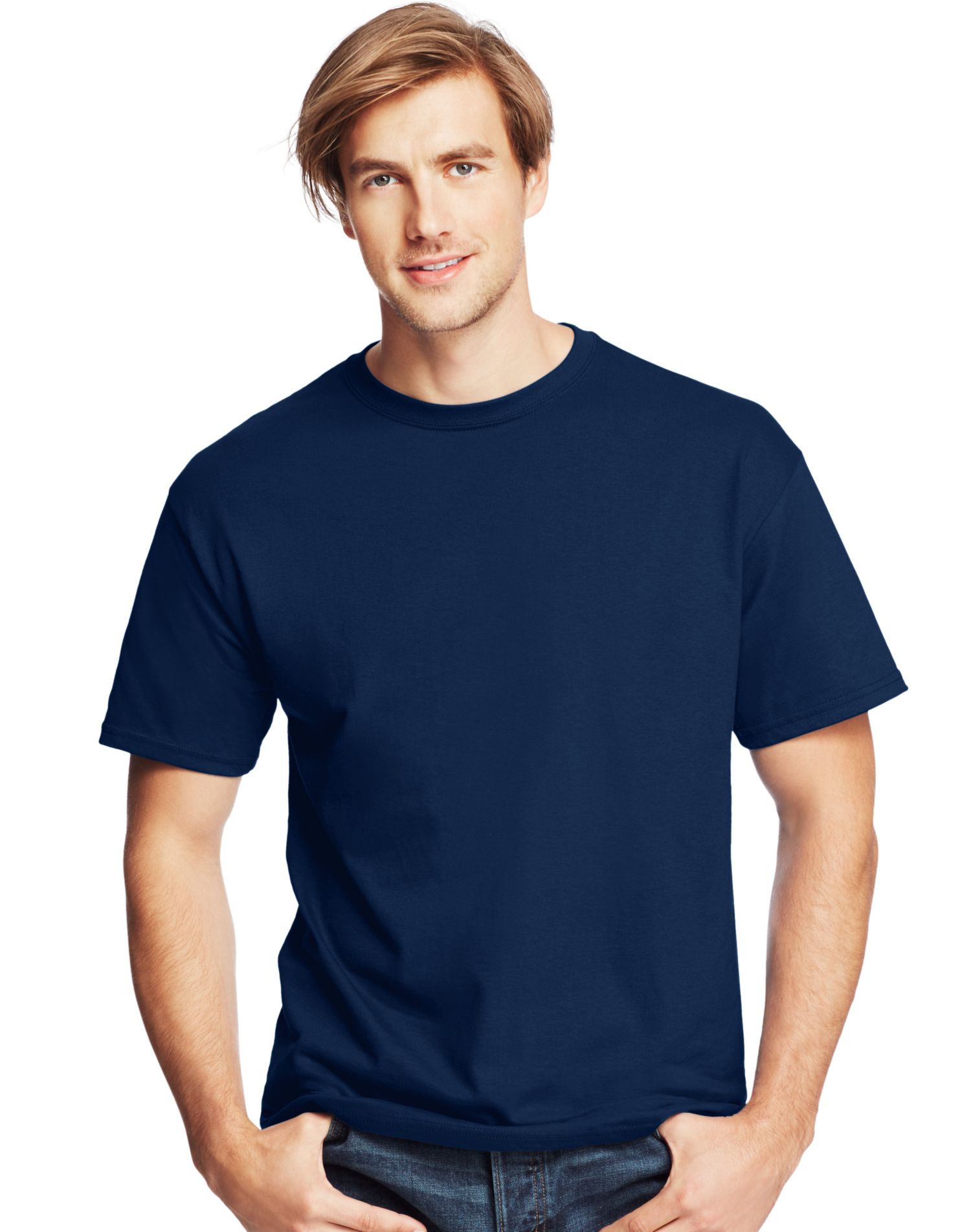 Hanes Mens ComfortSoft 4-Pack Crewneck T-Shirts, S, Navy