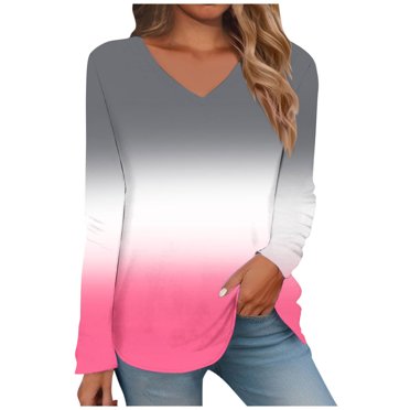 FAIWAD Women's Long Sleeve V Neck Tunic Top Loose Casual Color Block Lightweight Pullover Top