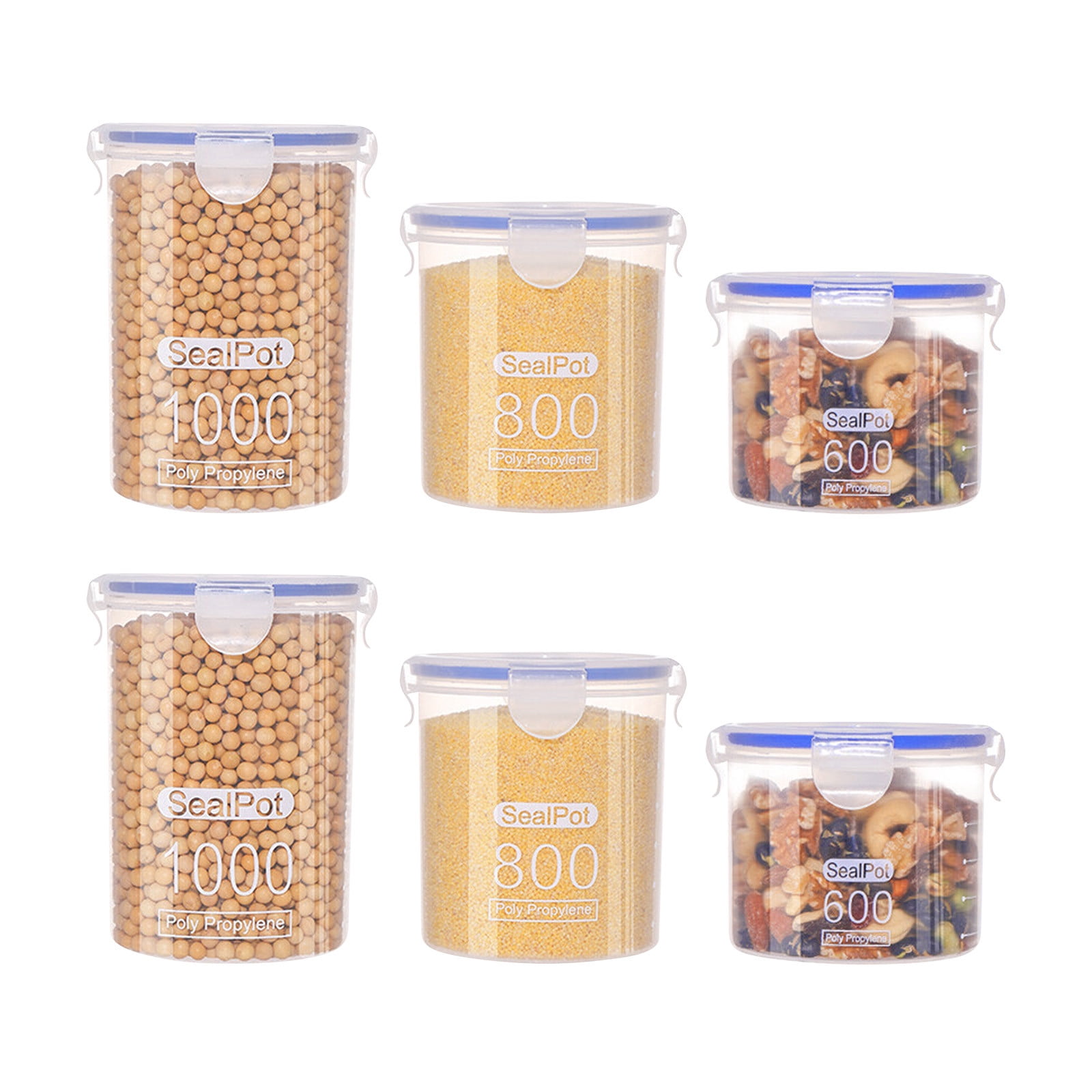 Renjiang Food Storage Container with Airtight Bamboo Lid Set Of 6, Clear Glass Canister Food Jar with Sealing Lid Kitchen Pantry Storage Container for Sugar Flour Cereal Pasta Snack Coffee Beans