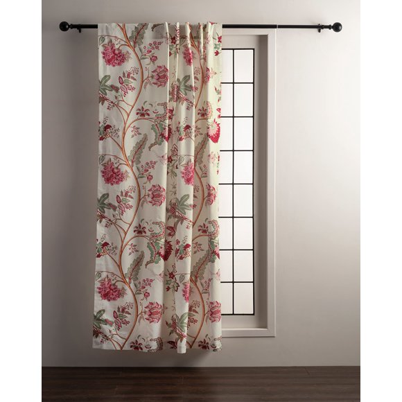 Maison d'Hermine Rideaux 100 % Coton Panneau Unique 50 Pouces x 96 Pouces Facile à Accrocher avec Poche pour Tringle et Boucle pour Salle de Bain, Café et Salons, Ramage Multi - Printemps/été