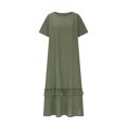 thumbnail image 4 of Ovzne Robes pour Femmes 2025 Robe de Plage Robe d'Été pour Femme à Manches Courtes Imitation Coton et Lin Col Rond Couleur Unie Poches Ourlet Fente Robe Robe de Printemps Robe Courte Liquidation, 4 of 6