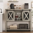 thumbnail image 1 of Buffet Sideboard Cabinet with Storage, Kitchen Storage Cabinet with Sliding Barn Doors, Open Shelves, 9 Wine Rack and 4 Glass Holder, Wood Coffee Bar Cabinet for Kitchen, Living Room, 1 of 6