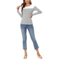 thumbnail image 2 of INSPIRE CHIC Blouse pour Femme à Rayures à Blocs de Couleur à Manches Longues T-Shirt Décontracté m Blanc Gris, 2 of 6
