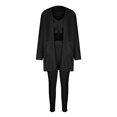 thumbnail image 3 of Innerwin Cardigan Outfit Set Open Front Women Fuzzy 3 Piece Sweatsuit Sleep Solid Color Regular Lounge Sets Black 3XL, 3 of 7