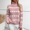 thumbnail image 2 of Penkiiy Chandails pour Femmes Décontractés à Manches Longues Col Roulé Tricotés à Rayures Imprimés Love Chandail Ample Chandails Hauts m Rose, 2 of 9