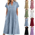 thumbnail image 1 of justHIGH Robe Midi en Coton et Lin pour Femme 2026 Été à Manches Courtes Décontractée Robes Plissées Ligne A Robe de Plage avec Poches Bordeaux,TTG, 1 of 7