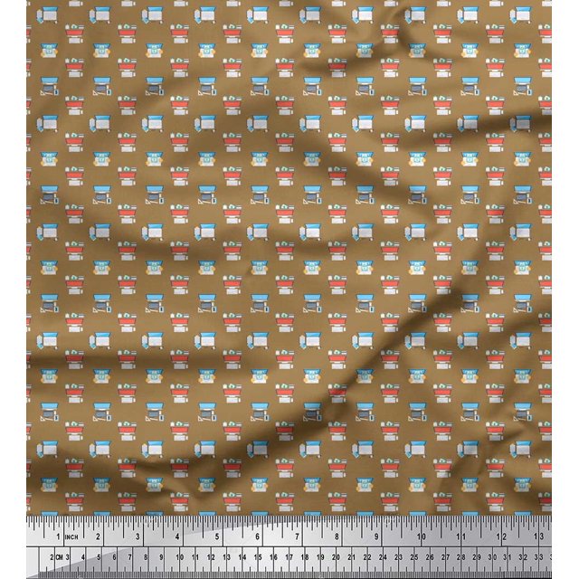 Soimoi Brown Cotton Voile Fabric Keyboard,Phone & Monitor Hardware Fabric Prints By Yard 56 Inch Wide