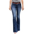 thumbnail image 2 of Bmisegm Jeans à Taille Mi-Haute Micro Évasés pour Femmes, Bleu Foncé, m, 2 of 7