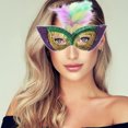 thumbnail image 5 of Unique Bargains 1 Pc Multicolor Feather Sequins Half Face Party Mask for Masquerade Party Gold Tone Sequins Fabric, 5 of 5