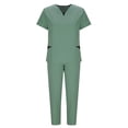thumbnail image 4 of Yanlir Pants Sets for Women Solid Color Drawstring Pants Protective-Suit Short Sleeve V-Neck Shirts Sets with Pockets 2 Piece Outfits(Green,S), 4 of 5