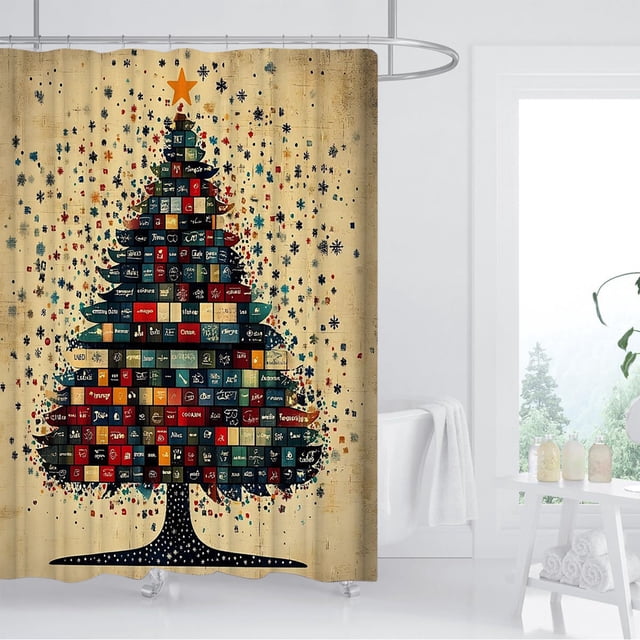Fmbmuo Crochets Rideaux de Douche de Noël Noirs en Nylon, Décorations en Spandex, Rideau de Douche Style Ferme avec Rennes 1 Pcs