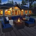 thumbnail image 1 of Gymax 7PCS Rattan Patio Sectional Furniture Set w/ 30'' Fire Pit Table & Navy Cushion, 1 of 6