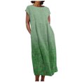 thumbnail image 2 of Meichang Robe d'Été en Coton et Lin à Manches Courtes pour Femme, Col Rond, Coupe Ample, Dégradé, Robe Midi Bohème Décontractée à Imprimé, Robe de Travail Rétro Légère Évasée, Vert, TG, 2 of 5