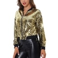 thumbnail image 4 of INSPIRE CHIC Vestes de Fête pour Femmes Paillettes Manches Longues Fermeture Éclair Veste Courte à Paillettes L Or, 4 of 6