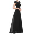 thumbnail image 2 of Meichang Robes Maxi en Mousseline pour Femmes Tunique Ajustée Plissée Couleur Unie Robe d'Été Évasée Évasée Dentelle Manches Courtes Col Ras du Cou Robe Élégante Soirée Fête Boîte de Nuit Bal Robes d'Été, 2 of 6