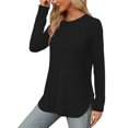 thumbnail image 4 of Yuyuzo Womens Tops Crew Neck Long Sleeve Side Split Solid Color Loose Casual Basic Fall Tunic Top, 4 of 6