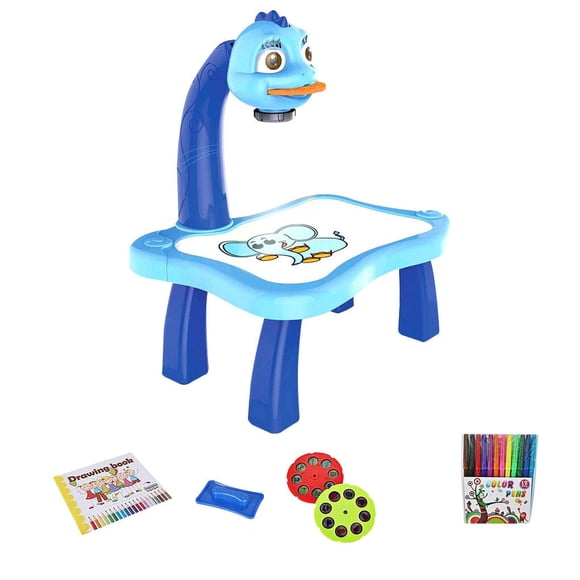 ziyahi Child Learning Desk with Smart Projector Light Music Kids Projection Drawing Painting Toy Table, Blue