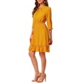 thumbnail image 4 of INSPIRE CHIC Women's Layered Ruffle Hem 3/4 Sleeves Smocked Chiffon A-Line Dress S Yellow, 4 of 8