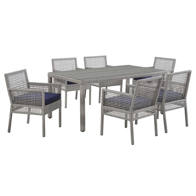 Modway Aura Ensemble de Patio Extérieur en Rotin Osier de 7 Pcs, Gris/marine