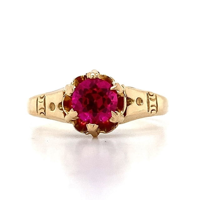Natural Ruby Gemstone Ring, Round Cut Ring, 925 Yellow Gold Plated Sterling Silver Ring Wedding Gift For Him