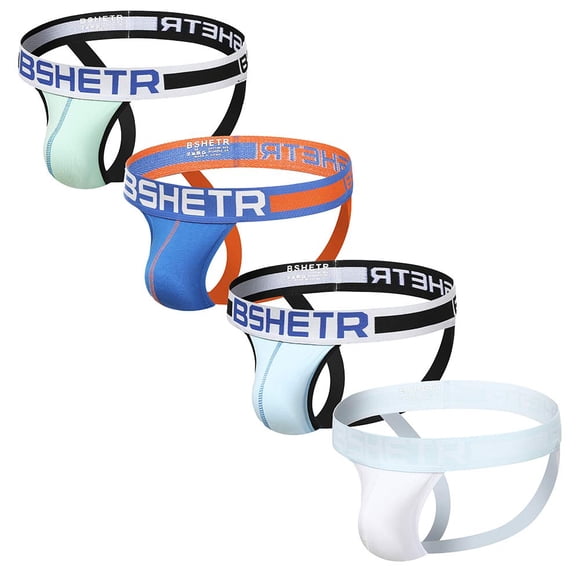 BSHETR Men's Underwear Jockstrap Athletic Supporters 4-Pack Cotton Low Rise Stretch Multipack Performance Jock Strap