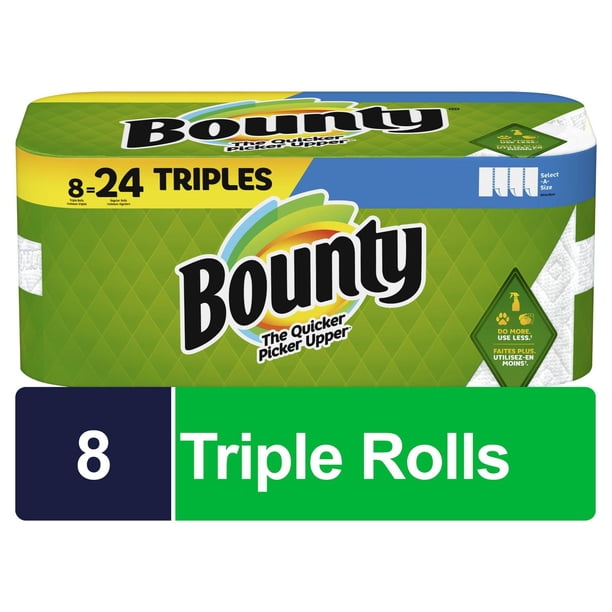 Bounty Select-A-Size Paper Towels, 8 Triple Rolls, White, 135