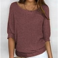 thumbnail image 1 of Qertyioot Chandail pour Femme Grande Taille Col Rond Tricot Élégant Manches 3/4 Chemise Confortable, 1 of 6