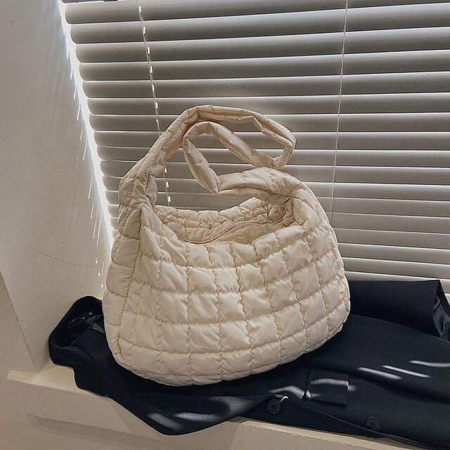 LinYooLi Quilted Soft Nylon Shoulder Bag Designer Women Padded Handbag Big Totes Hit Winter Fashion Large Capacity Crossbody Bag