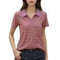 thumbnail image 1 of Fgnfyis T-Shirt à Manches Courtes Rayé pour Femme, Col Rond Décontracté, Haut pour Usage Quotidien Printemps Été Automne, Blouse Confortable avec Design de Col Classique, Hauts pour Femmes Décontractés Rouge TTG, 1 of 8