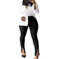thumbnail image 1 of Womens Tights Trousers Front Split Stretch High Waist Pants, 1 of 5