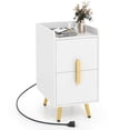 thumbnail image 1 of Costway Table de Chevet avec Station de Recharge Table d'Appoint pour la Maison et le Canapé avec 2 Tiroirs Blanc, 1 of 10