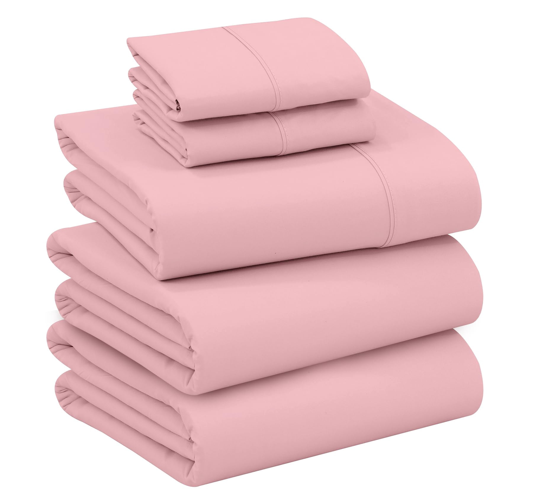 Ruvanti 100% Cotton Sheets - Crispy Cooling Percale Sheets For Split King Size Bed, Breathable & Durable Split King Sheet Set For Adjustable Bed, 16 Inches Deep Pocket Bed Sheets, Bridal Rose, 5 Pcs