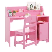 GloryStar Kids Desk and Chair Set with Hutch, Storage Cabinet, Student Writing Wooden Children Study Table, Computer Workstation for Kids Bedroom & Study Room