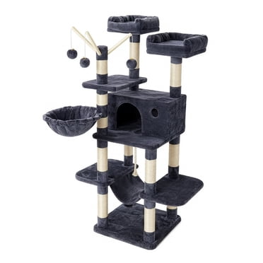 FEANDREA Cat Tree, Large Cat Tower, 64.6 Inches Cat Activity Center Cat Condo, Smoky Gray