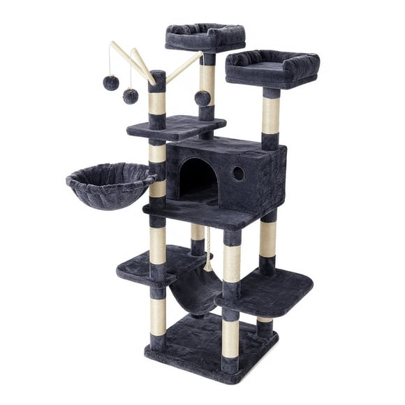FEANDREA Cat Tree, Large Cat Tower, 64.6 Inches Cat Activity Center Cat Condo, Smoky Gray