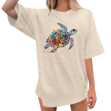 Women's T-Shirts Sea Turtle Shirt Humorous Animal Print Tee for Ocean Enthusiasts Summer Tops