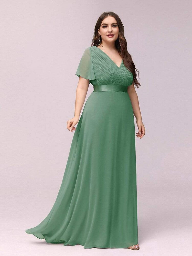 Robes de Soirée Grande Taille Longues Élégantes Ligne A Col en V Volants Mousseline Formelle Mariage Fête Robe de Soirée