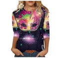 thumbnail image 2 of Tenue de Carnaval pour Femmes, T-Shirts de Croisière de Carnaval pour Femmes, Masque Pailleté Graphique Vêtements de Mardi Gras Femmes Grande Taille, Mode T-Shirts à Col Rond à Manches 3/4 Imprimés Masque de Carnaval pour Femmes Hauts de Carnaval, 2 of 5