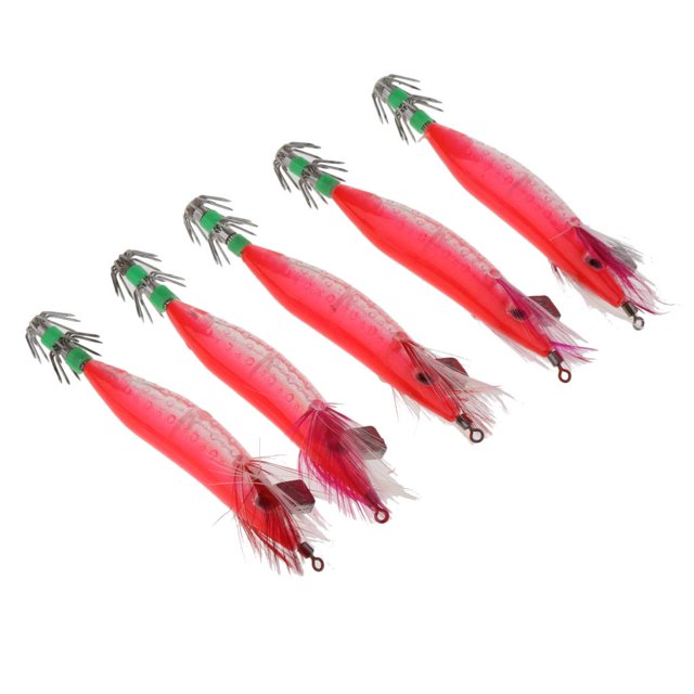 5 Pieces Luminous Squid Jigs Hooks For Sleeve-fish Cuttlefish Red