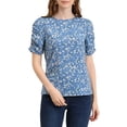 thumbnail image 1 of INSPIRE CHIC Hauts Froncés pour Femmes Col Rond Manches Courtes Dos Goutte d'Eau Blouse Florale m Bleu Blanc, 1 of 7