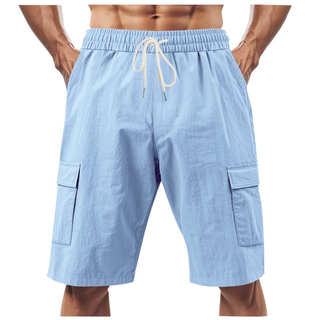 Plebaso Mens Casual Shorts Drawstring Lightweight Summer Shorts Solid Color Loose Beach Shorts for Men