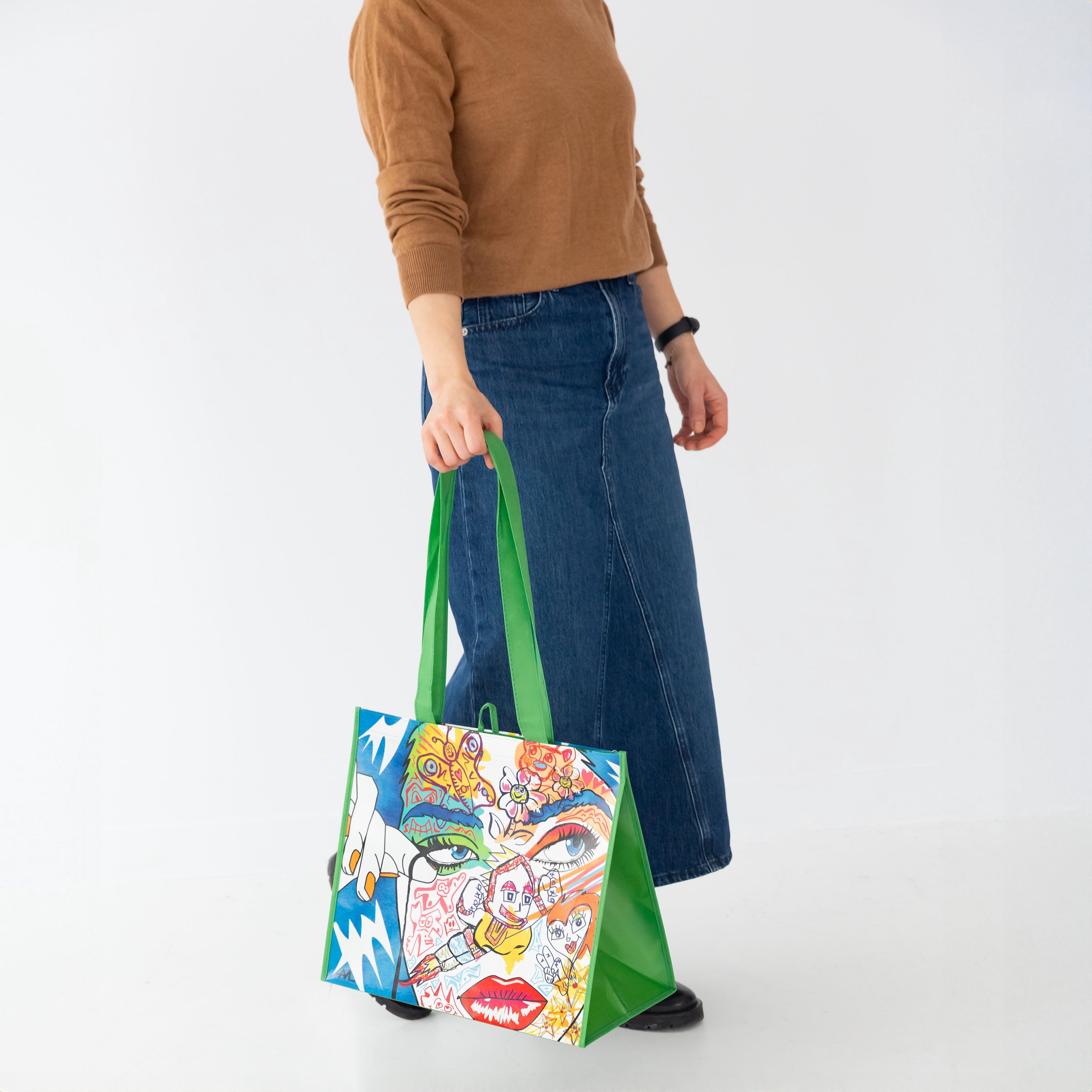 Sac De Courses Réutilisable Pour Le Mois De Sensibilisation À La Santé Mentale, Sac À Provisions Avec Poignées, Sac d’épicerie Multifonction