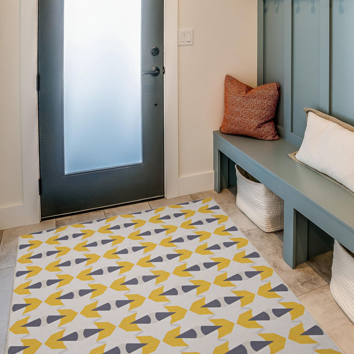 Tapis d'accent extérieur lavable Hialeah ivoire & jaune 3 pi x 5 pi