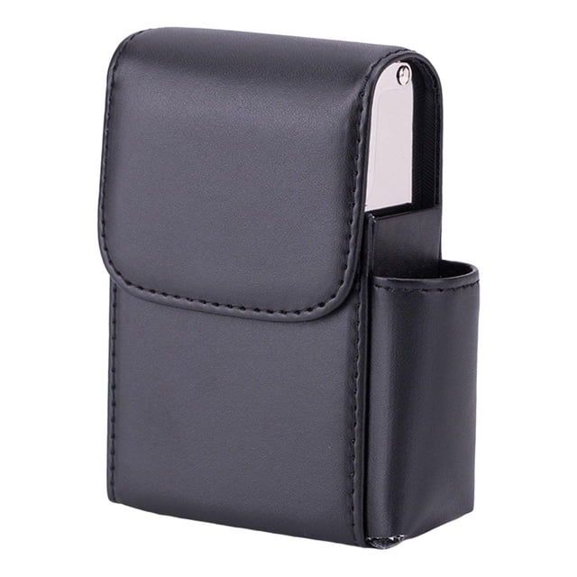 KLKCMS Lighter Holder Case PU Leather Cigar Box for 20 Sticks , No No Texture Black