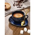 thumbnail image 2 of Ceramic Espresso Coffee Cups Set 4 oz Porcelain Espresso Cups with Saucers Spoons and Metal Stand for Tea Cafe Cappuccino Latte - Set of 6 - Blue, 2 of 6