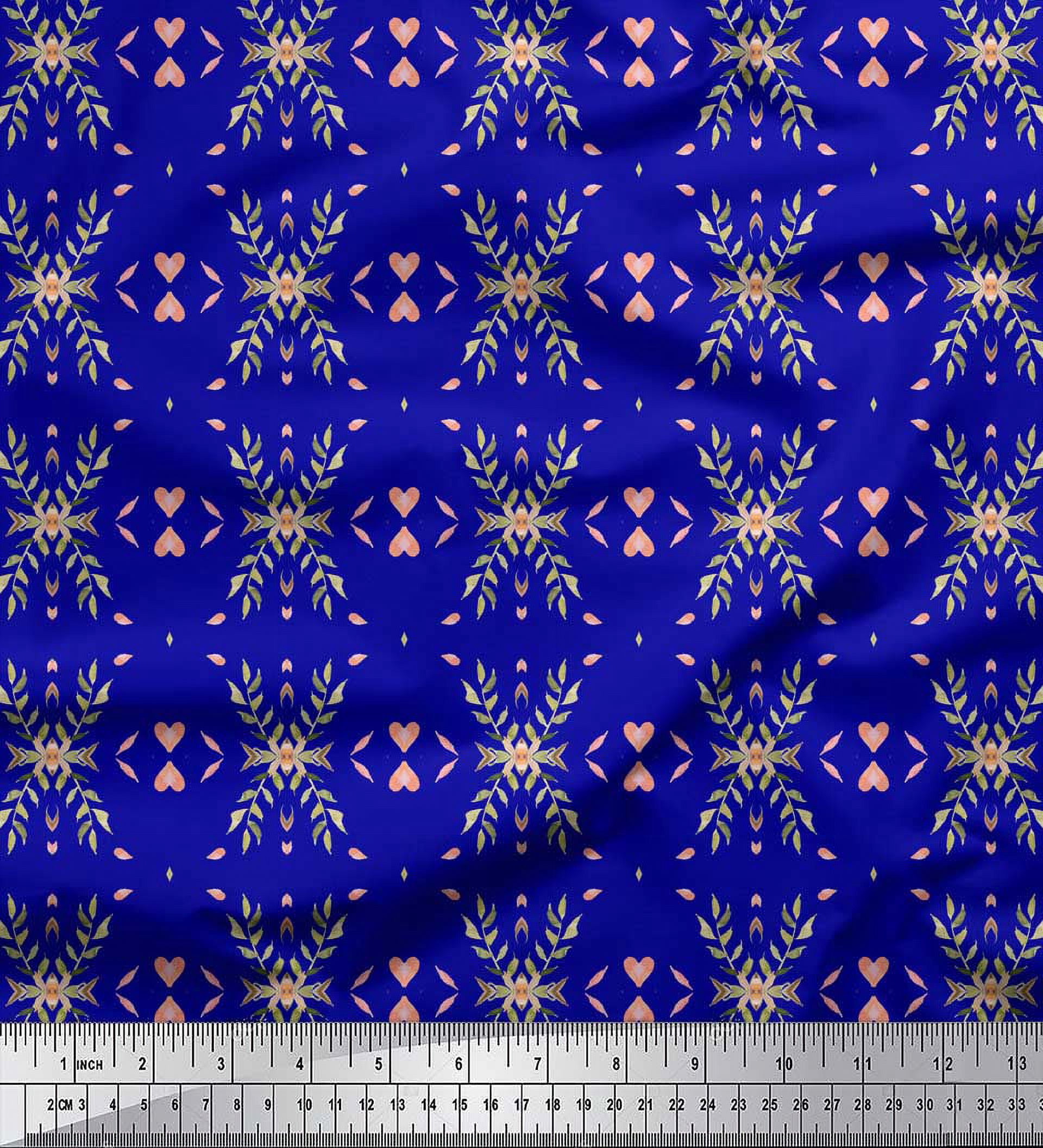 Soimoi Blue Rayon Fabric Heart Leaves Decor Fabric Printed Yard 42 Inch Wide
