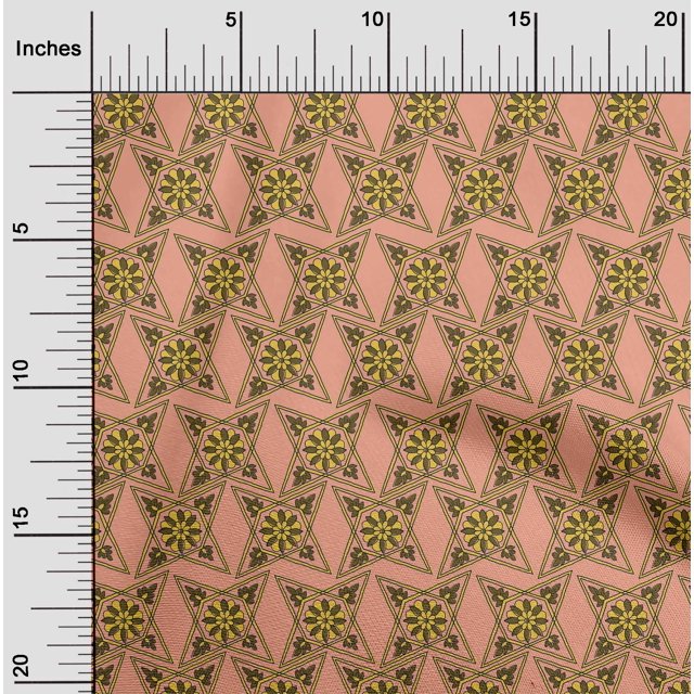 oneOone Cotton Cambric Fabric Floral Block Printed Fabric 1 Yard 56 Inch Wide